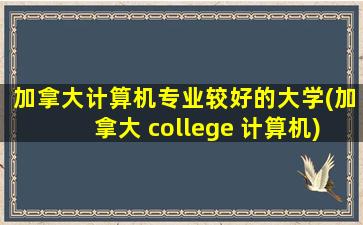 加拿大计算机专业较好的大学(加拿大 college 计算机)